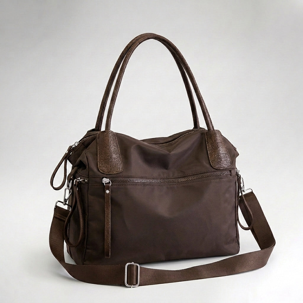 The Weekday Tote in chocolate brown with crossbody strap